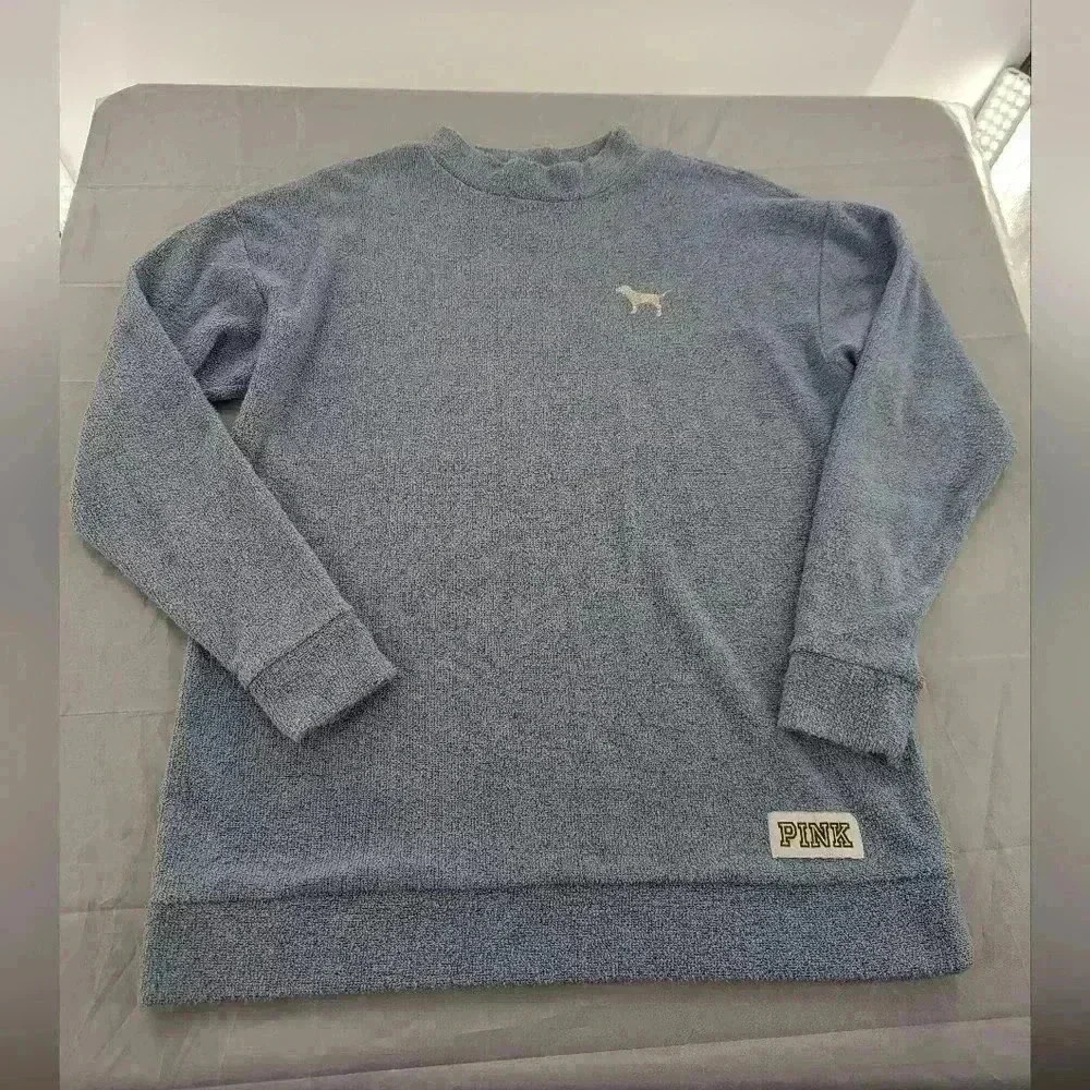 Victoria's Secret PINK Stadium Mock Neck Pullover Blue Textured Size Small